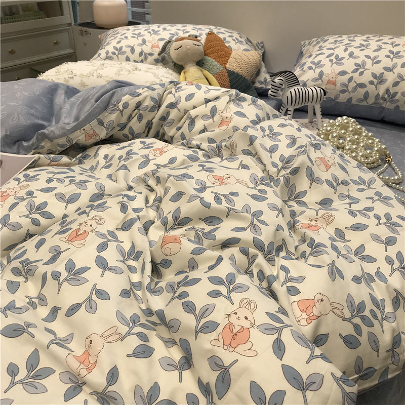 JazzHer Ins Nordic Pastoral Style blue Floral Duvet Cover With Pillow Case Princess Bed Sheet Kids Girls Bedding Set King Queen Cute