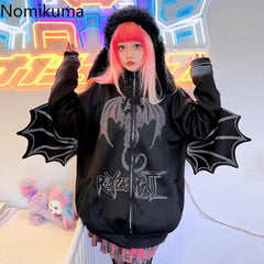 JazzHer Harajuku Hoodies Women's Clothing Streetwear BF Punk Y2k Jackets 2025 Ropa Mujer Fashion Sweatshirts Heavy Diamond Hoodie Tops