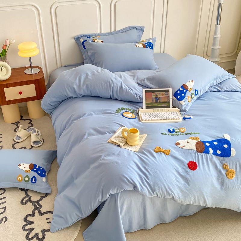 JazzHer Ins Cartoon Cute Duck Bedding Set Towel Embroidery Duvet Cover Queen Twin Full Size Soft Bed Flat Sheet Quilt Cover Pillowcases