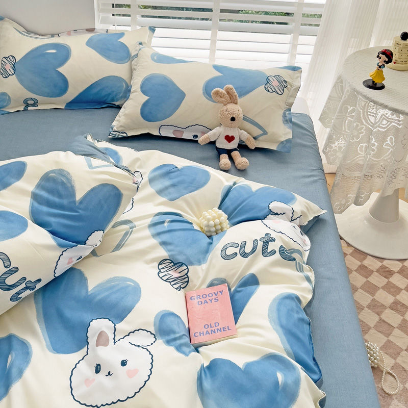 JazzHer Spring Bedding Set Fashion Cartoon Kids Single Double Queen Size Flat Sheet Duvet Cover Pillowcase Bed Linens Home Textile