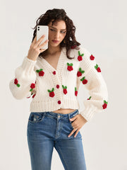 thanksgiving outfit JazzHer Women Knit Cardigan Long Sleeve Flowers Button Closure Fall Casual Jacket Sweater