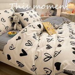 JazzHer 2024 Cherry Cute Bedding Set Flat Sheet Pillowcases No Filler Ins Spring Kids Audlt Single Full Size Home Hotel Bed Linens