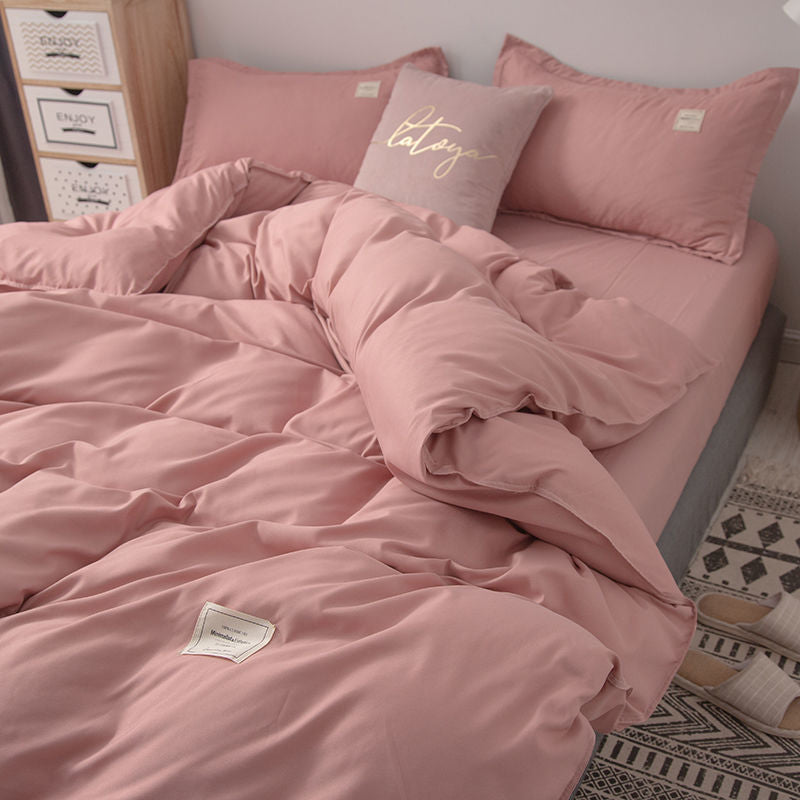 JazzHer Nordic Bedding Set Simple Flat Sheets Duvet Quilt Cover Pillowcase Bed Linen for Single Queen Full Size Solid Home Textiles