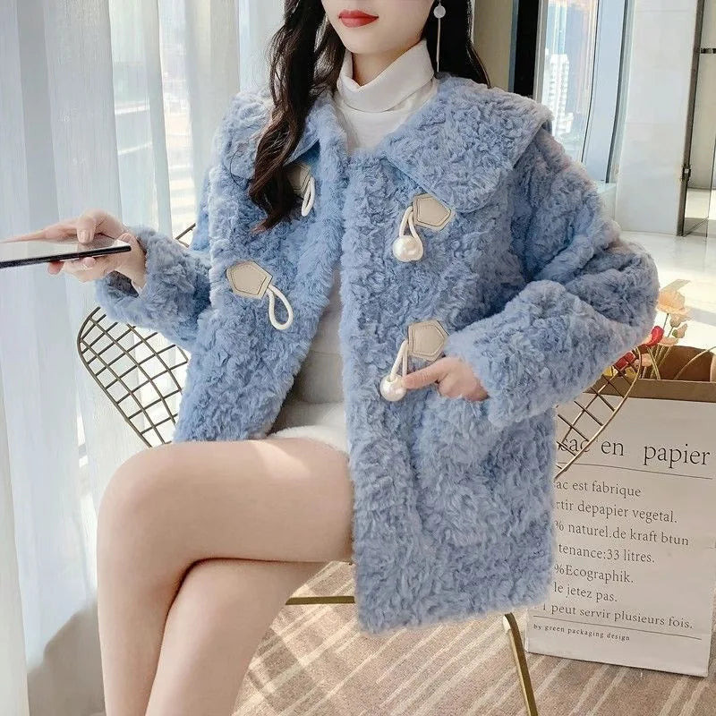 cold weather outfits JazzHer 2024 Winter New Women's Thickened Sheep Velvet Jacket Loose Fit Korean Style Leather Overcoat Young Fashion Real Genuine Leather