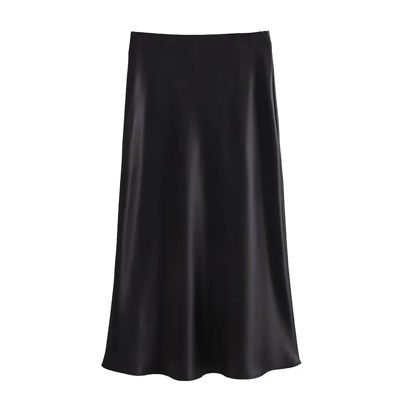 JazzHer 2024 Y2K Casual Women Long Skirt Spring Elastic High Waisted A-Line Casual Female Satin Skirts High Street Lady Skirts