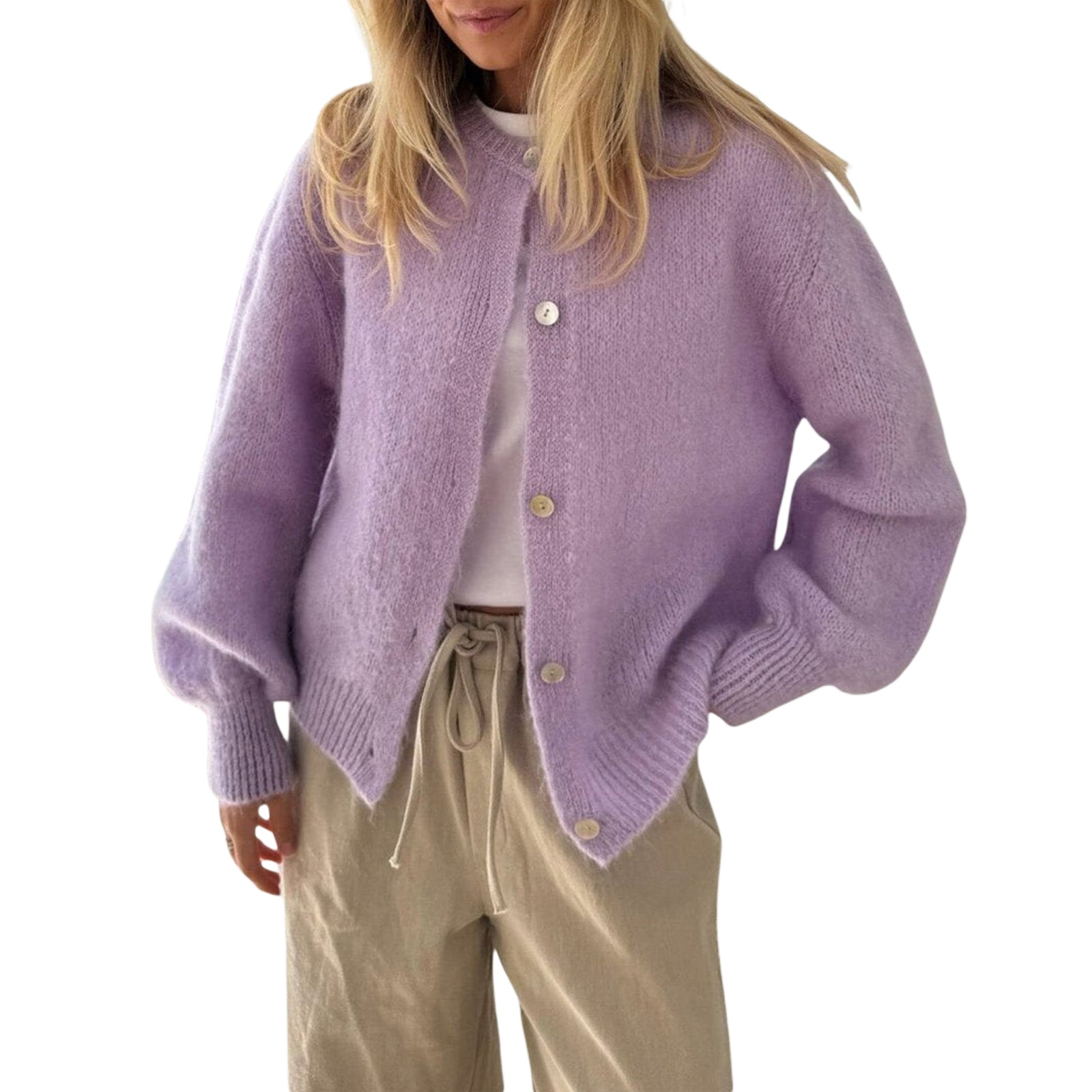 thanksgiving outfit JazzHer Women's Solid Color Cardigan Fuzzy Long Sleeve Button Down Sweater Soft Knit Tops Outerwear