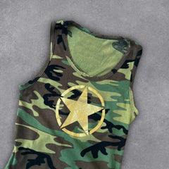 JazzHer Y2K Camo printed street wear Girl Back Star Graphic Gothic Aesthetic T-shirt Vintage Sleeveless Summer Baby tops Cool Girl Punk