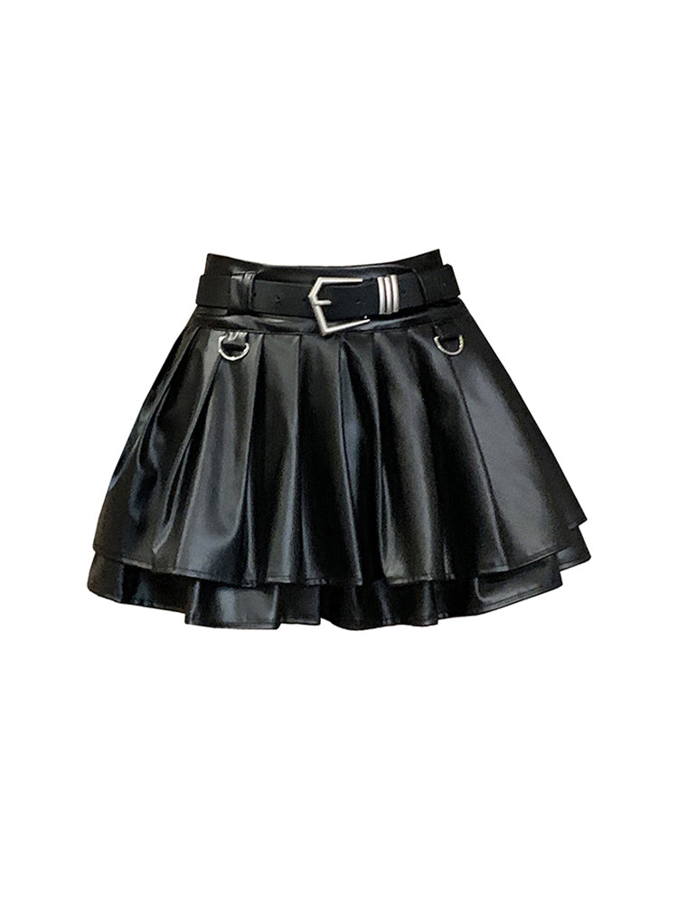 christmas outfit JazzHer Women Black A-line Leather Skirt Vintage Aesthetic Y2k Pleated Skirt Harajuku Korean Gothic Mini Skirt Emo 2000s Clothes Summer