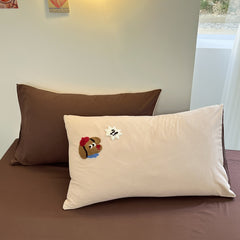 JazzHer Cookie Dog Embroidery Bedding Set Twin Queen Duvet Cover Set Pillowcases for Adult Kids Bed Flat Sheet Cute Quilt Cover Kawaii