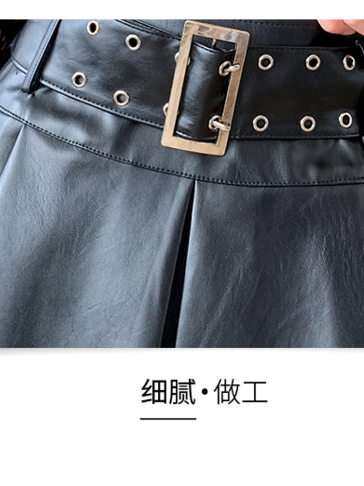 christmas outfit JazzHer Women Leather Skirts Vintage Female Streetwear Korean High Waist Fashion Y2k Black Gothic Punk Silver A-line Pleated Mini Skirt