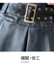 christmas outfit JazzHer Women Leather Skirts Vintage Female Streetwear Korean High Waist Fashion Y2k Black Gothic Punk Silver A-line Pleated Mini Skirt
