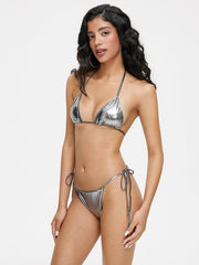 JazzHer 2024 New Sliver Lace Up Halter Bikini