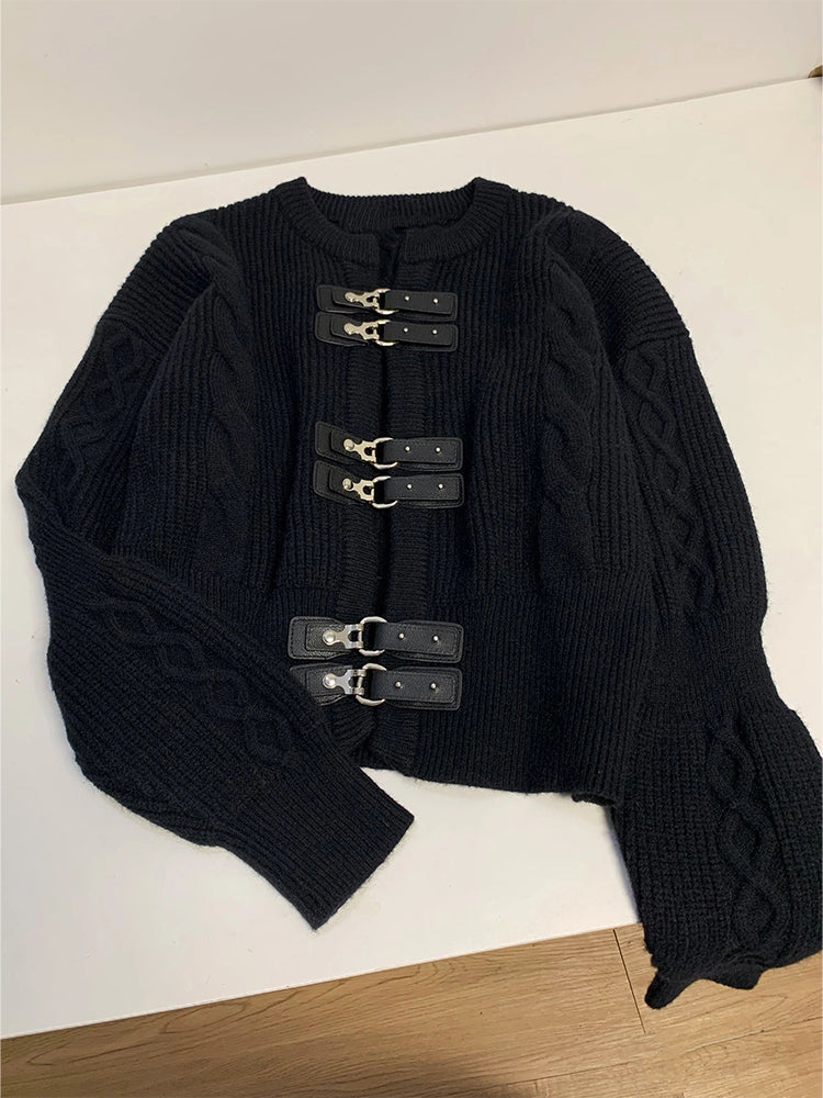 christmas outfit JazzHer Women Black Gothic Cardigan Knitted Sweater Harajuku Korean 90s Y2k Long Sleeves Jumper Sweaters Vintage Emo 2000s Clothes 2025