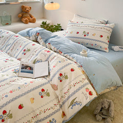 JazzHer Cotton Bedding Set Floral Rabbit Ins No Filler Duvet Cover Flat Sheet Pillowcase Full King Size Soft BedSpread Home Textile