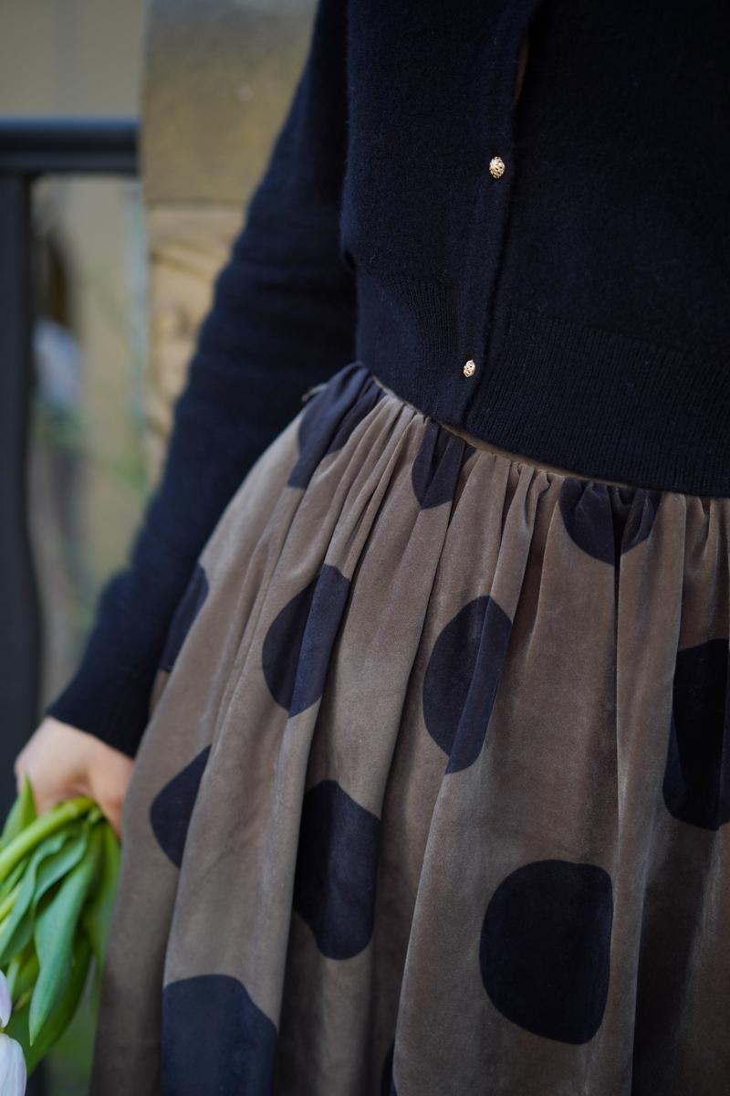 Jazzher Birch Brown Polka Dot Velvet Umbrella Skirt