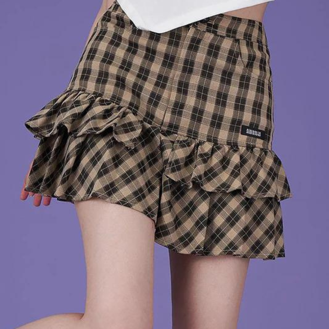 Jazzher 80'S Girl Plaid Frill Short Skirt