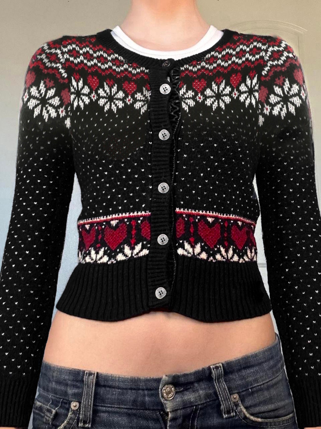 JazzHer Christams Gothic Sweater Women Streetwear Y2k E-girl Long Sleeve Knitted Crop Tops Emo Alternative Grunge Cardigan Femme