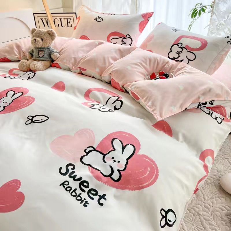 JazzHer Cute Bedding Set Fashion Single Double Size Flat Sheet Duvet Cover Pillowcase Soft Microfiber Boys Girls Bed Linen