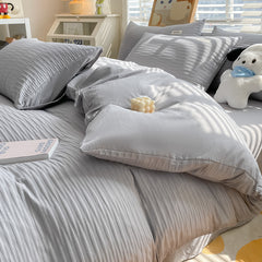 JazzHer Ins Nordic Style Bedding Set Solid Color Blue White Grey Twin Double Queen Size Duvet Cover Fitted Flat Sheet Pillowcase Kit