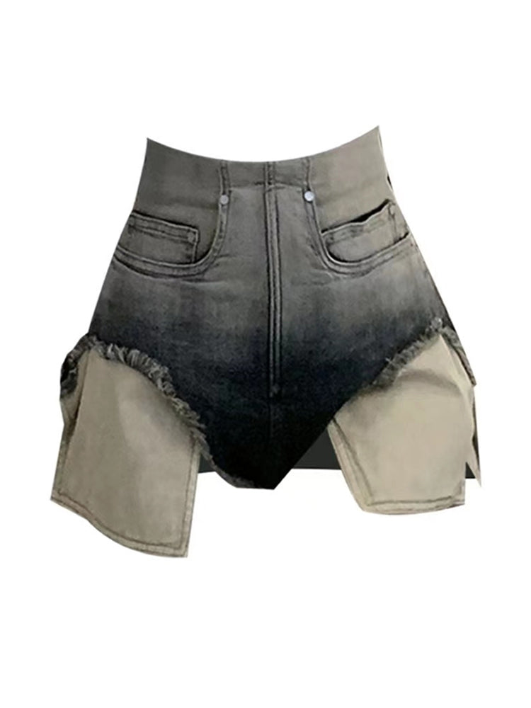 christmas outfit JazzHer Women's Denim Shorts Grey High Waist Wide Shorts Harajuku Korean Style Y2k Casual Gradient A-line Jeans Short Pants Summer 2025