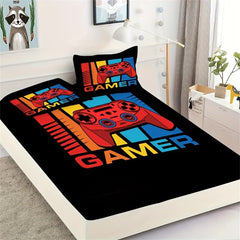 JazzHer Games Print Fitted Sheet Set Soft Home Textile Comfortable Breathable Gamepad Bedding Set for Bedroom Guest Room