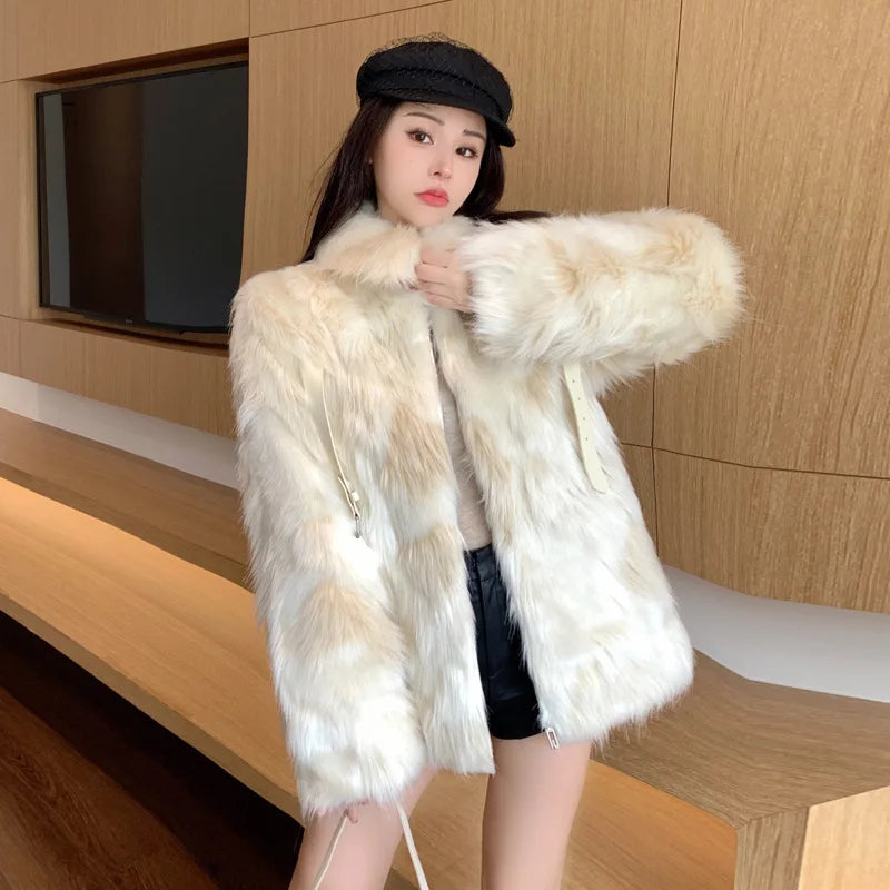 cold weather outfits JazzHer 2024 Winter New Fox Fur Jacket Women's Cropped High-End Youth Style Faux Fur Age-Reduction Explosion Top Real Leather Coat