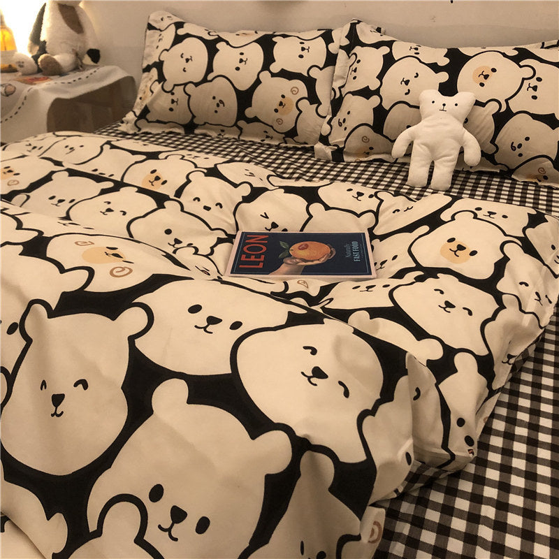 JazzHer Chinese Cute Panda Bedding Set Cartooon Bamboo Pattern Quilt Cover Sheets Full Size For Kids Adults Home Textile Soft Polyester