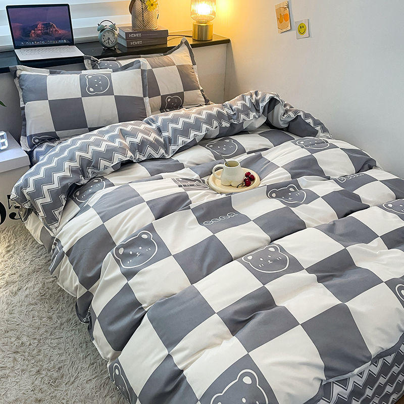 JazzHer Fashion Bedding Set Hot Checkerboard Boys Girls Single Double Queen Size Flat Sheet Quilt Duvet Cover Pillowcase Bed Linens