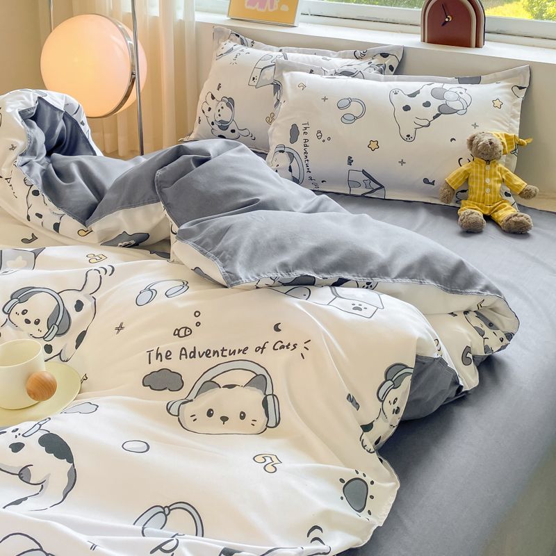 JazzHer Cute Cartoon Duvet Cover Set Kids Adult Twin Queen Size Girls Boys Flat Sheet Pillowcase No Filler Soft Home Decor Bedding Set