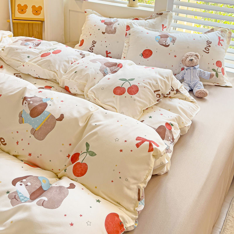 JazzHer Spring Bedding Set Fashion Cartoon Kids Single Double Queen Size Flat Sheet Duvet Cover Pillowcase Bed Linens Home Textile