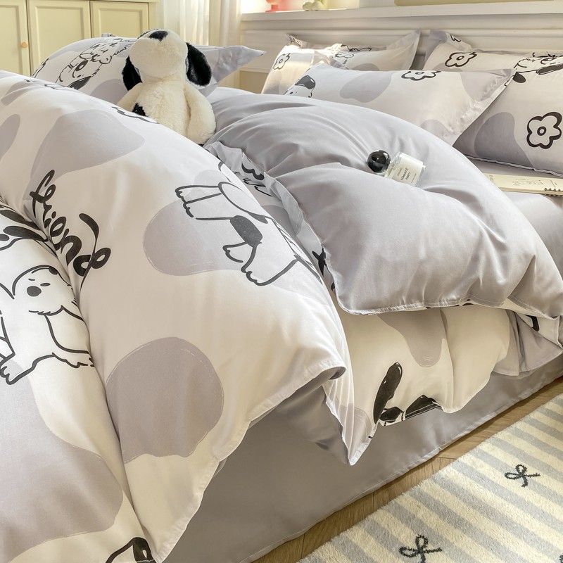 JazzHer Cute Cartoon Duvet Cover Set No Filler Ins Full Queen Size Comforter Cover Sheet Pillowcase Skin-friendly Girl Home Bedding Set