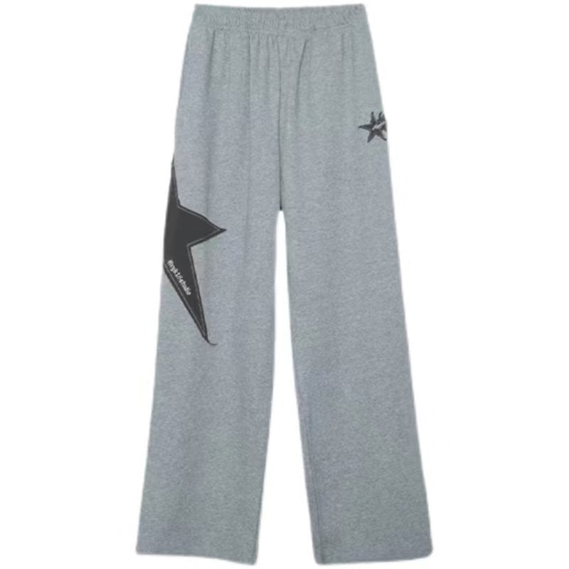 JazzHer Star Patch Baggy Gray Sweatpants