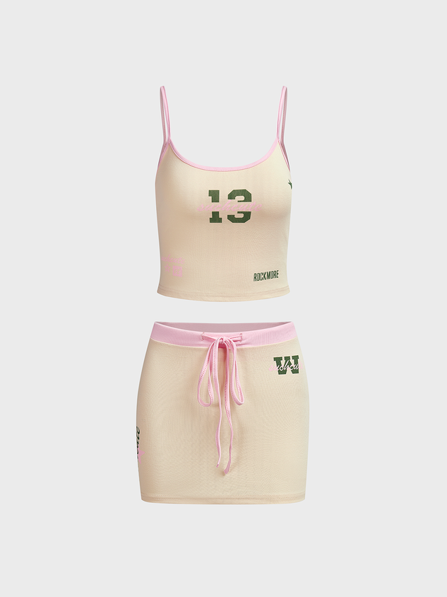 JazzHer 2024 New Jersey Text Letters Top With Skirt Two-Piece Set