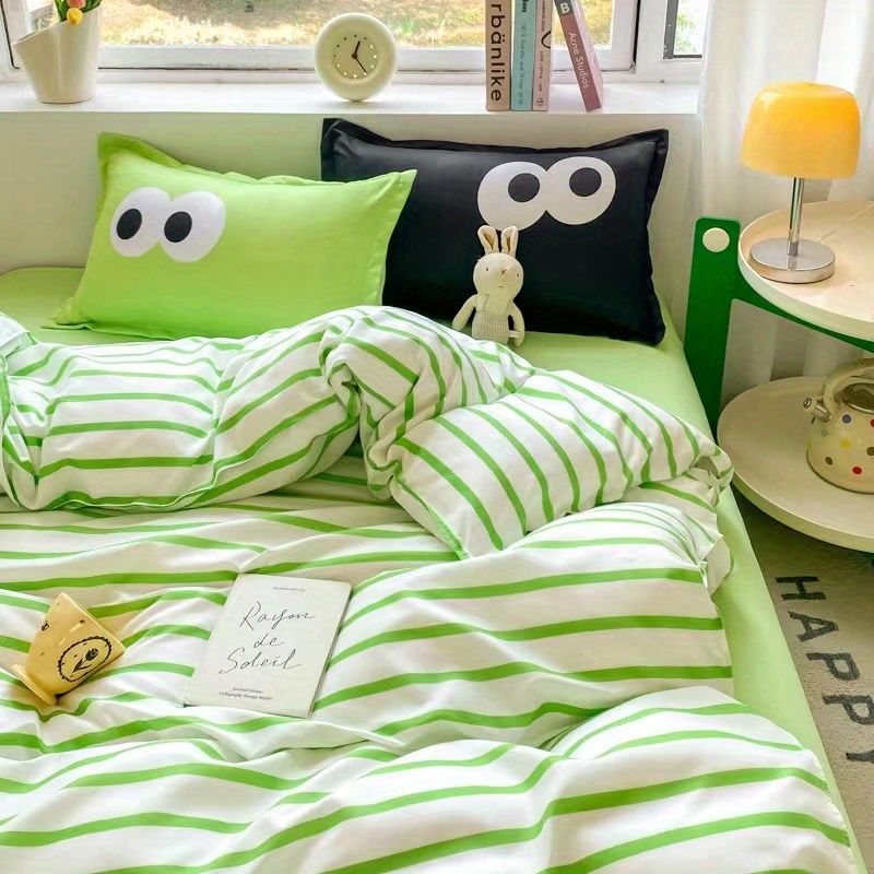 JazzHer Big Eyes Bedding Set 2024 New Colorful Boys Girls Duvet Cover No Filler Pillowcase Flat Sheet Twin Queen Size Home Bedspread