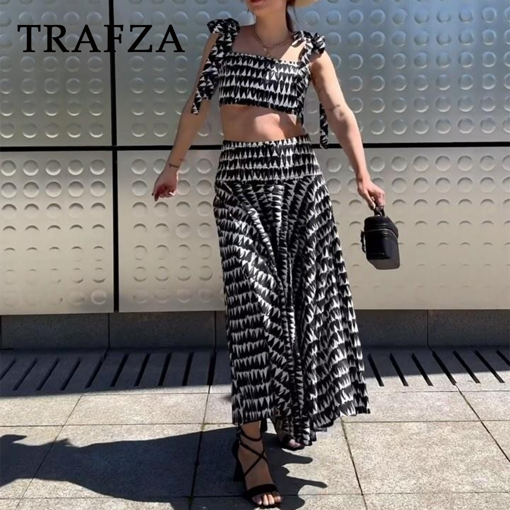 cold weather outfits JazzHer 2024 Spring Summer Women Print Casual Elegant Suits Fashion Strapless Sleeveless Short Tops+Chic Loose Long Skirt