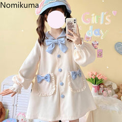 JazzHer Japanese Sweet Woolen Coat Sailor Collar Cute Outwear Lolita Style 2025 Ropa Mujer Thicked Fashion Jackets Tops Winter Clothes