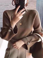 JazzHer 2024 Fall Fashion Simple Loose Solid Color High-Neck Sweater