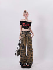 christmas outfit JazzHer Women's Y2k Baggy Cargo Jeans Harajuku Denim Trousers Aesthetic Punk Jean Pants Vintage Japanese 2000s Style Trashy Clothes 2025