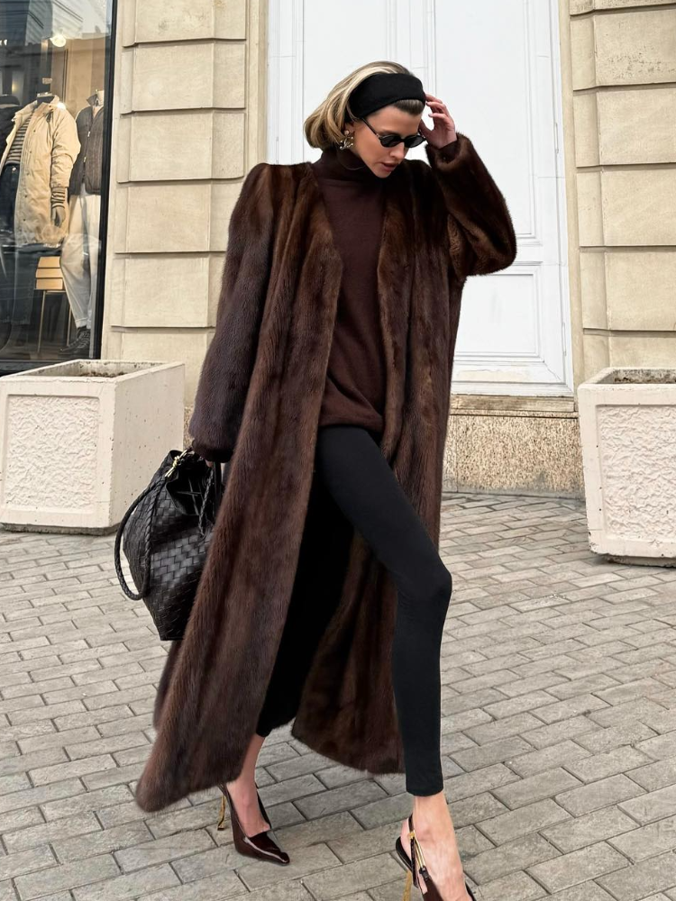 JazzHer Solid Color Women's Chic Fluffy Faux Fur Long Coat Fashion Oversized V-neck Full Sleeve Thick Jacket Lady Casual Warm Streetwear