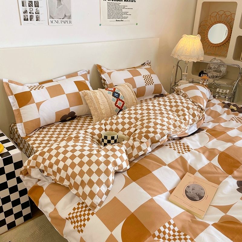 JazzHer Nordic Duvet Cover Flat Sheet Pillowcases Set Solid Color Twin Queen Size Ins Style Bed Linen Boys Girls Bedding Home Textile