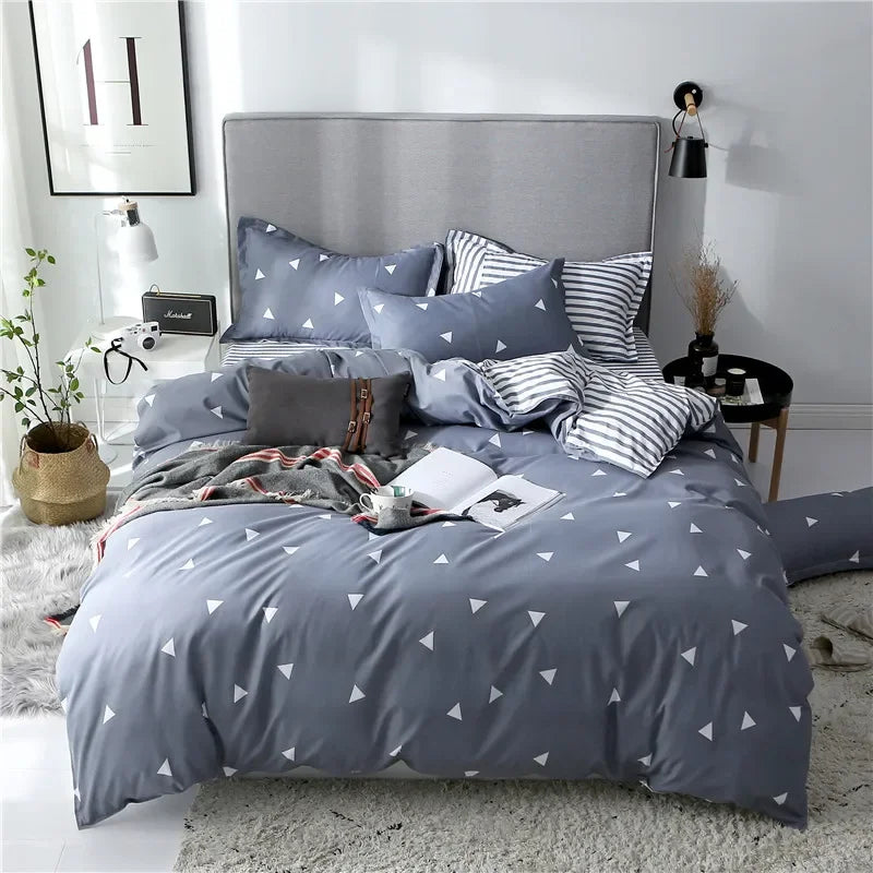 JazzHer Grey Geometric Pattern Duvet Cover Four set series for Adults Teens Polyester Bedding Set with Zip Closure Comforter Covers