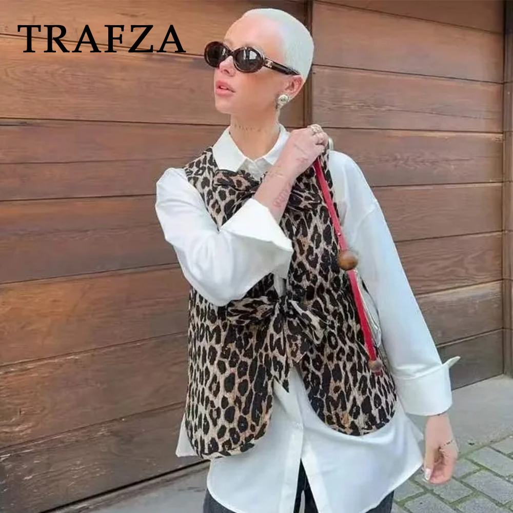 cold weather outfits JazzHer 2024 Spring Summer Casual Leopard Women Vests Fashion Streetwear Lace-up V Neck Open Stitch Chic Short Vests