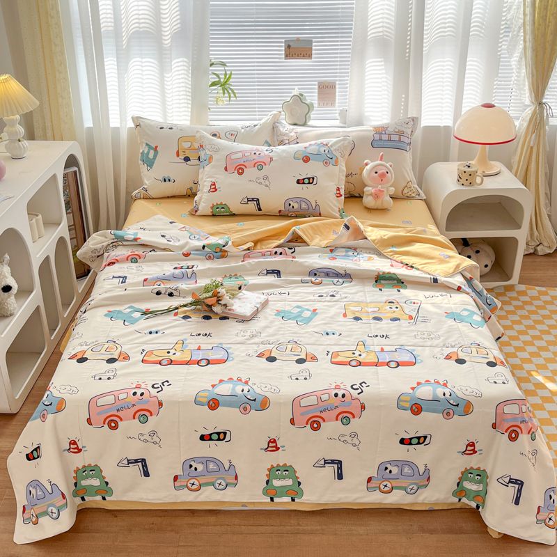 JazzHer Summer Cool Quilt Pure Cotton Ins Style Machine Washable Thin Air Conditioning Kids Adult Single Double Breathable Blanket