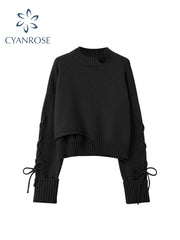 christmas outfit JazzHer Women Vintage Sweater Pullovers O-Neck Casual 2025 Winter Fashion Gothic Harajuku Loose Soft Female Irregular Knitwear Jumper
