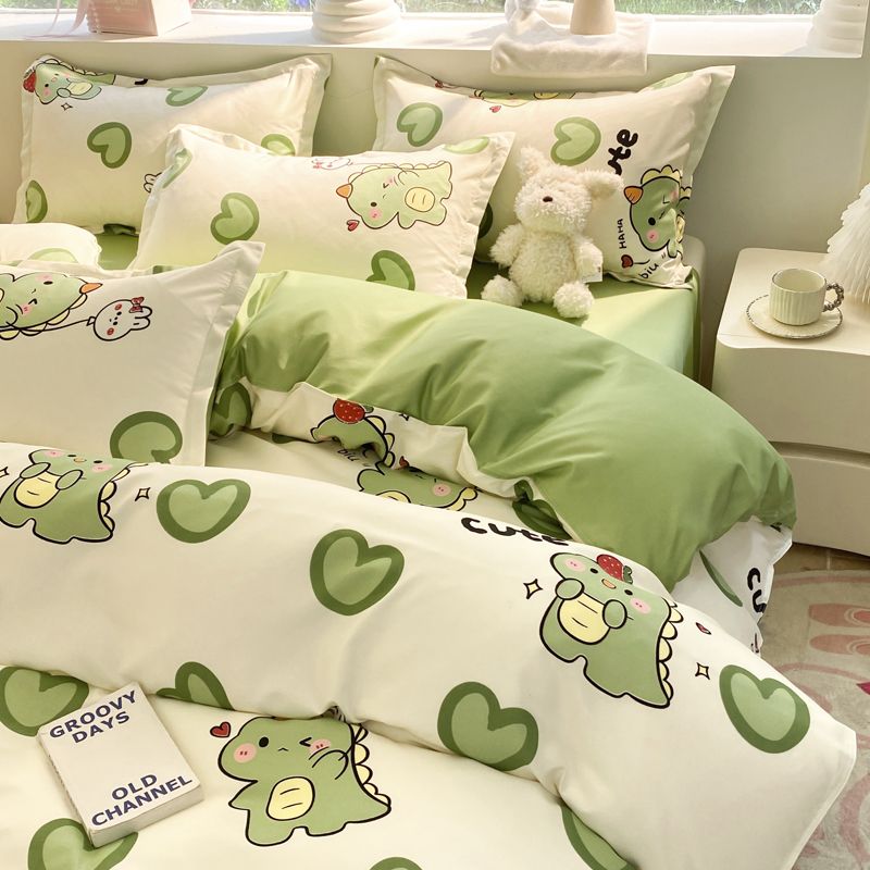 JazzHer Lucky Dog Bedding Set Cute Cartoon No Filler Twin Full Size Duvet Cover Flat Sheet Pillowcase Fashion Girls Boys New Bed Linen