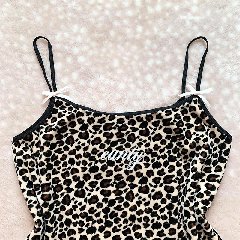 JazzHer Y2K Harajuku Style Fashion Leopard Letter Print Women's Camisole Top Sexy Slim Chic Hot Girls Vintage Crop Top Gothic Streetwear