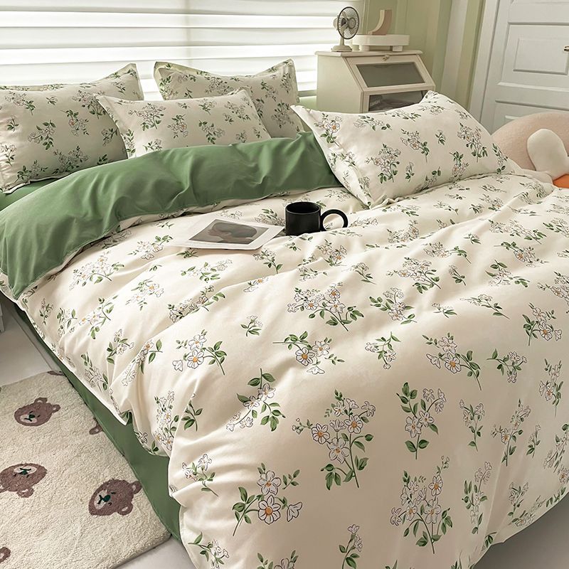 JazzHer Christmas Bedding Set Flat Sheet Duvet Cover Pillowcase Combination Green Tree Flower Home Textile Bed Linen Fashion