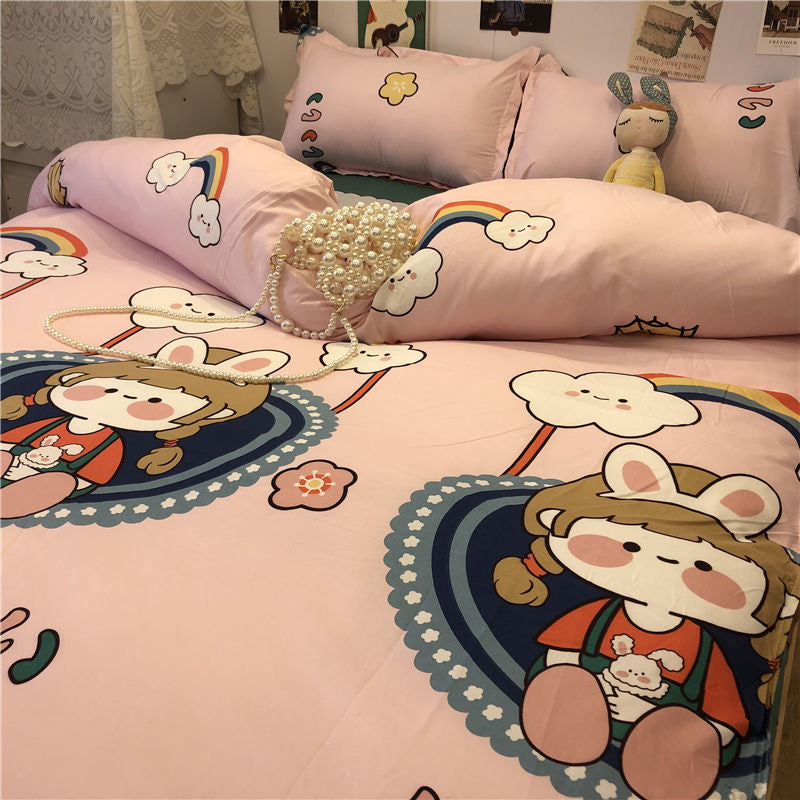 JazzHer Ins Style Fashion Butterfly Bedding Set For Girls Boys Double Size Flat Sheet Duvet Cover Pillowcase Bed Linen Home Textile