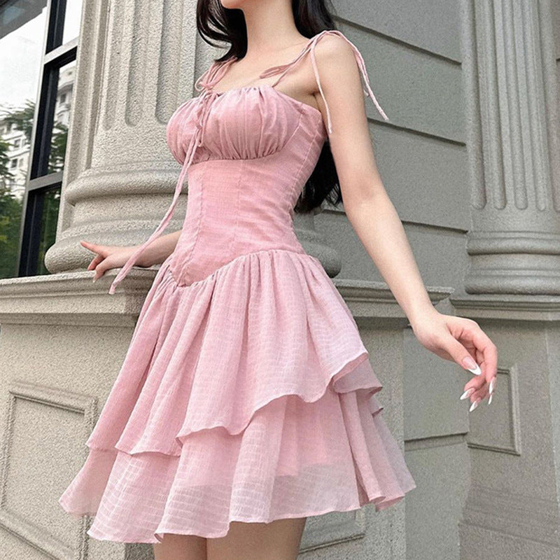 JazzHer-Women Summer Sexy y2k Fairy Dress Casual Loose Dress Lace Up Ruffle Corset Mini Dress