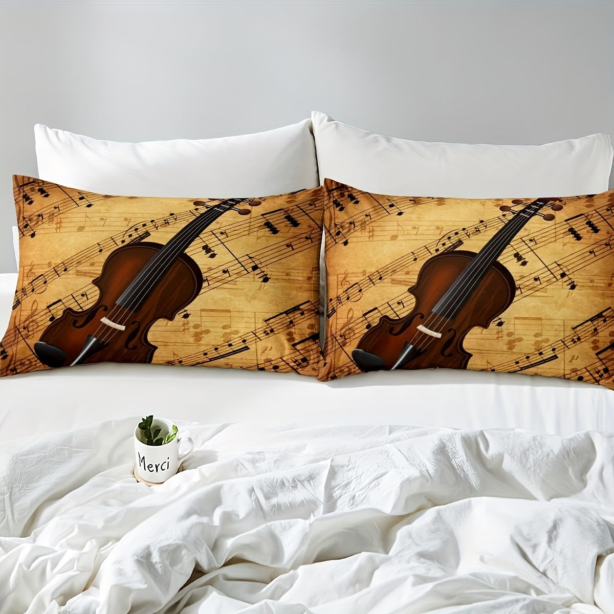 JazzHer Violin Theme Duvet Cover Set Queen Size Music Notes Bedding Set 3pcs For Women Men Xmas Bedroom Decor Violin Music Lover Comfort